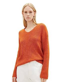 TOM TAILOR Damen 1039242 Basic Pullover mit V-Ausschnitt, 32403-gold Flame orange Melange, L von TOM TAILOR