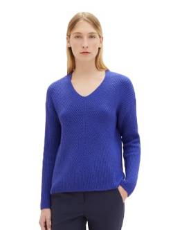 TOM TAILOR Damen 1039242 Basic Pullover mit V-Ausschnitt, 33965-crest Blue Melange, L von TOM TAILOR