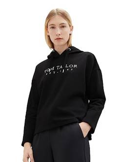 TOM TAILOR Damen 1039791 Hoodie mit Schriftzug, 14482-deep Black, L von TOM TAILOR