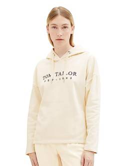 TOM TAILOR Damen 1039791 Hoodie mit Schriftzug, 28130-soft Buttercream, XL von TOM TAILOR