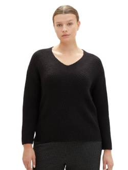 TOM TAILOR Damen 1039919 Basic Pullover mit V-Ausschnitt, 14482-deep Black, 52 von TOM TAILOR