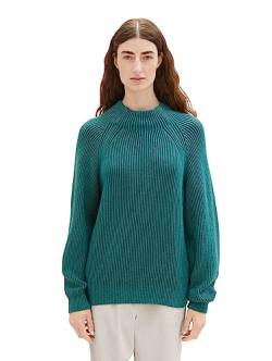 TOM TAILOR Damen 1039977 Pullover mit Stehkragen, 34402-ever Green Plaited Rib, XL von TOM TAILOR