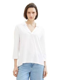 TOM TAILOR Damen Basic Bluse mit Polo Kragen, 10315 - Whisper White, S von TOM TAILOR