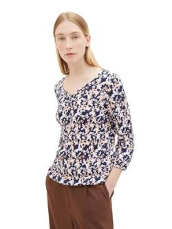 TOM TAILOR Damen Basic Henley-Bluse mit Print, 34765 - Coral Cut Floral Design, L von TOM TAILOR