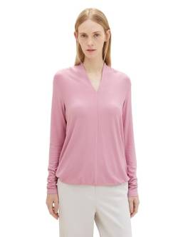 TOM TAILOR Damen Basic Langarm-Bluse mit Struktur, dusty vanda, M von TOM TAILOR