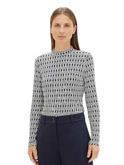 TOM TAILOR Damen Basic Langarmshirt mit Muster, navy geometrics print, XXXL von TOM TAILOR