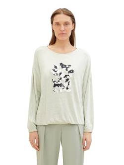 TOM TAILOR Damen Basic Langarmshirt mit Print, 35188 - Desert Green Melange, L von TOM TAILOR