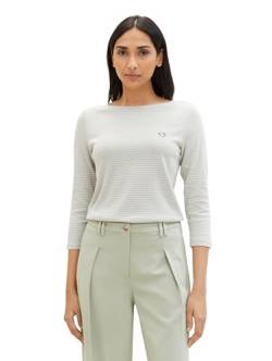 TOM TAILOR Damen Basic Langarmshirt mit Streifen, 34837 - Green Offwhite Thin Stripe, L von TOM TAILOR