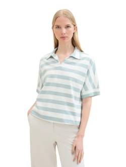 TOM TAILOR Damen Basic Polo-T-Shirt mit Streifen, blue offwhite block stripe, XS von TOM TAILOR
