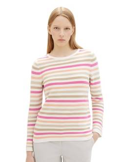 TOM TAILOR Damen Basic Strickpullover aus Bio-Baumwolle, 34846 - Pink Peach Ottoman Stripe, XL von TOM TAILOR