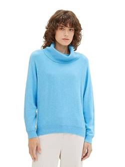 TOM TAILOR Damen Basic Strickpullover mit Rollkragen, Clear Light Blue Melange, L von TOM TAILOR