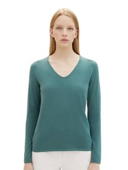 TOM TAILOR Damen Basic Strickpullover mit V-Ausschnitt, 10697 - Sea Pine Green, S von TOM TAILOR