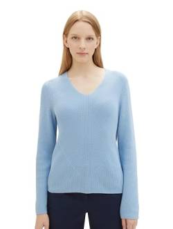 TOM TAILOR Damen Basic Strickpullover mit V-Ausschnitt, 34587 - Light Fjord Blue, L von TOM TAILOR