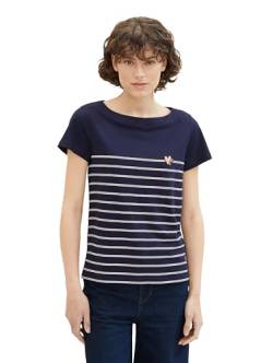 TOM TAILOR Damen Basic T-Shirt mit Streifen, 10668 - Sky Captain Blue, XXXL von TOM TAILOR