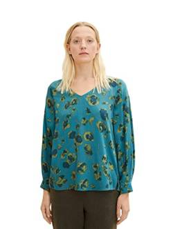 TOM TAILOR Damen Bluse mit Muster 1034549, 30939 - Teal Blue Flower Design, 38 von TOM TAILOR