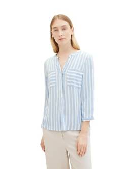 TOM TAILOR Damen Bluse mit Streifen & Brusttaschen, 35221 - Offwhite Blue Vertical Stripe, 36 von TOM TAILOR