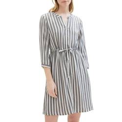 TOM TAILOR Damen Kleid mit Streifen & Bindegürtel, offwhite navy vertical stripe, 42 von TOM TAILOR