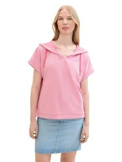 TOM TAILOR Damen Kurzarm Sweatshirt mit Kapuze , carmine pink, XL von TOM TAILOR