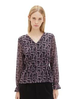 TOM TAILOR Damen Langarm-Bluse mit Allover Print, black lilac abstract design, M von TOM TAILOR