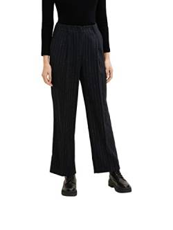 TOM TAILOR Damen Lea Straight Fit Stoffhose mit Streifen 1034219, 30718 - Black Irregular Pin Stripe, 34W / 32L von TOM TAILOR