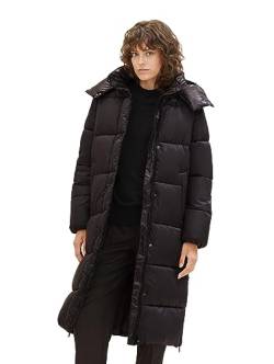 TOM TAILOR Damen Long Puffer Mantel mit abnehmbarer Kapuze , deep black, L von TOM TAILOR