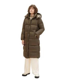 TOM TAILOR Damen Long Puffer Mantel mit abnehmbarer Kapuze , jungle soil green, M von TOM TAILOR