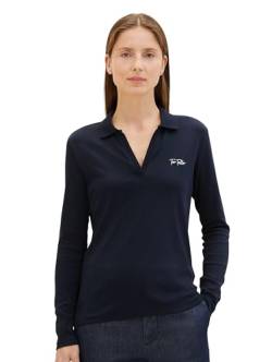 TOM TAILOR Damen Longsleeve Poloshirt, 10668 - Sky Captain Blue, L von TOM TAILOR