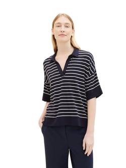TOM TAILOR Damen Loose Fit Polo Shirt mit Streifen, 30468 - Navy Offwhite Stripe, L von TOM TAILOR