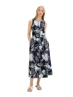 TOM TAILOR Damen Maxi-Kleid mit Bindegürtel, navy blue flower design, 44 von TOM TAILOR