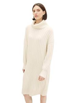 TOM TAILOR Damen Midi Strickkleid mit Schalkragen, soft beige melange, 40 von TOM TAILOR