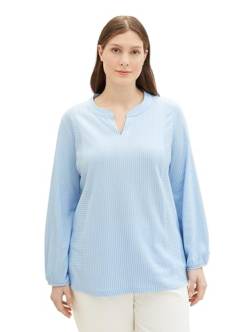 TOM TAILOR Damen Plussize Basic Bluse mit Streifen, 34913 - Blue White Thin Stripe, 52 von TOM TAILOR