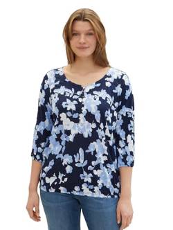 TOM TAILOR Damen Plussize Basic Henley-Bluse mit Print, 34757 - Blue Cut Floral Design, 48 von TOM TAILOR