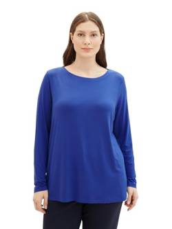 TOM TAILOR Damen Plussize Basic Langarmshirt mit U-Boot Ausschnitt, crest blue, 48 von TOM TAILOR