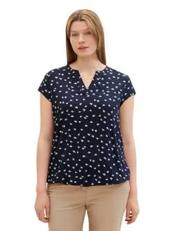 TOM TAILOR Damen Plussize Kurzarm-Bluse mit Muster , navy minimal print, 44 von TOM TAILOR