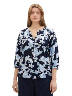 TOM TAILOR Damen Plussize Tunica Bluse mit Muster, 34757 - Blue Cut Floral Design, 54 von TOM TAILOR