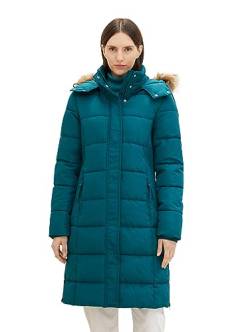 TOM TAILOR Damen Puffer Mantel mit Kapuze , shaded spruce, L von TOM TAILOR