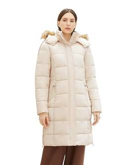 TOM TAILOR Damen Puffer Mantel mit Kapuze , smooth light sand, L von TOM TAILOR