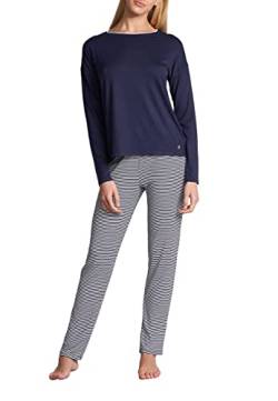 TOM TAILOR Damen Pyjama Schlafanzug Langarm blau quergestreift 38 von TOM TAILOR