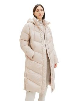 TOM TAILOR Damen Recycled Down Puffer Mantel mit abnehmbarer Kapuze, clouds grey, L von TOM TAILOR