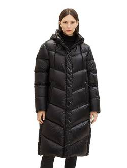 TOM TAILOR Damen Recycled Down Puffer Mantel mit abnehmbarer Kapuze, deep black, XL von TOM TAILOR