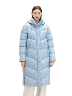 TOM TAILOR Damen Recycled Down Puffer Mantel mit abnehmbarer Kapuze, light cloudy blue, S von TOM TAILOR
