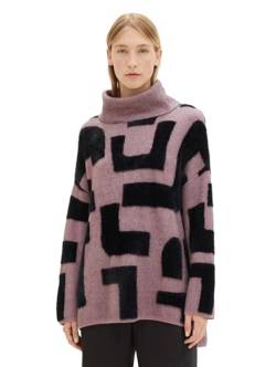 TOM TAILOR Damen Rollkragen-Pullover mit Muster, lilac geometric knit pattern, L von TOM TAILOR