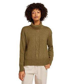 TOM TAILOR Damen Rollkragenpullover mit Zopfmuster 1028998, 28143 - Khaki Olive Melange, 3XL von TOM TAILOR