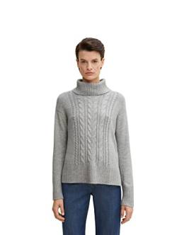 TOM TAILOR Damen Rollkragenpullover mit Zopfmuster 1034048, 30282 - Concrete Grey Melange, XXL von TOM TAILOR