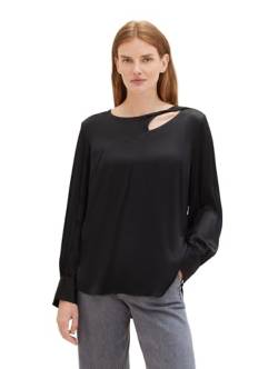 TOM TAILOR Damen Satin Bluse mit Wickeldetail , deep black, 40 von TOM TAILOR