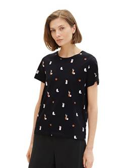 TOM TAILOR Damen Sommer T-Shirt aus Baumwolle,31886 - Black Vase Design,XXS von TOM TAILOR