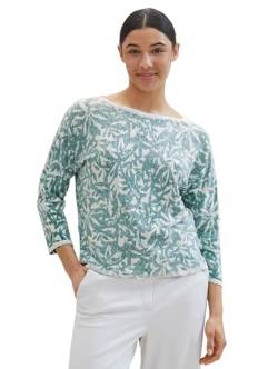 TOM TAILOR Damen Strickpullover mit Print, 34859 - Green Abstract Leaf Print Knit, M von TOM TAILOR