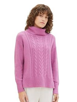 TOM TAILOR Damen Strickpullover mit Rollkragen, mauvy plum melange, L von TOM TAILOR