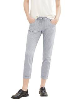 TOM TAILOR Damen Tapered Relaxed Hose mit Kordelzug & Streifen, 34851 - Navy Stripe, 38/28 von TOM TAILOR