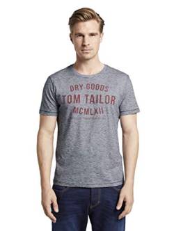 TOM TAILOR Herren 1008640 T-Shirt mit Print, 19493 - Navy White Yarndye Stripe, M von TOM TAILOR